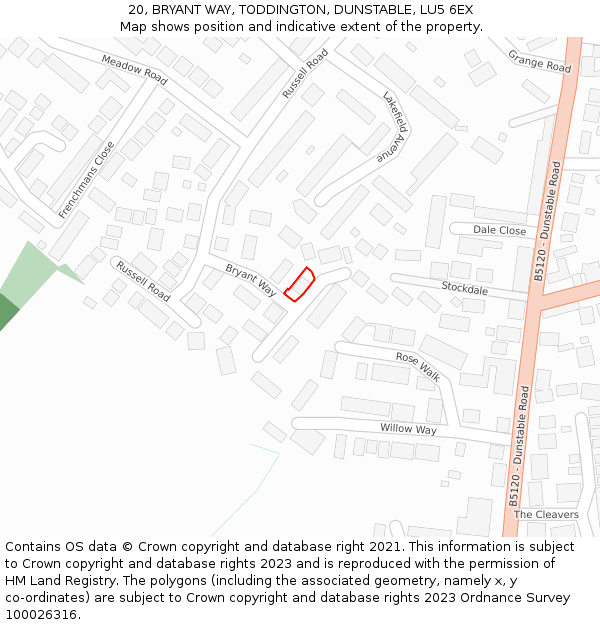 20, BRYANT WAY, TODDINGTON, DUNSTABLE, LU5 6EX: Location map and indicative extent of plot