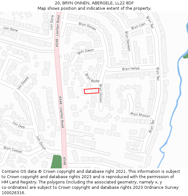 20, BRYN ONNEN, ABERGELE, LL22 8DF: Location map and indicative extent of plot