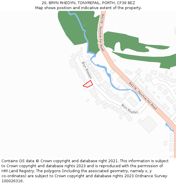 20, BRYN RHEDYN, TONYREFAIL, PORTH, CF39 8EZ: Location map and indicative extent of plot