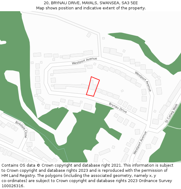 20, BRYNAU DRIVE, MAYALS, SWANSEA, SA3 5EE: Location map and indicative extent of plot