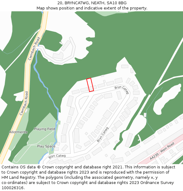 20, BRYNCATWG, NEATH, SA10 8BG: Location map and indicative extent of plot