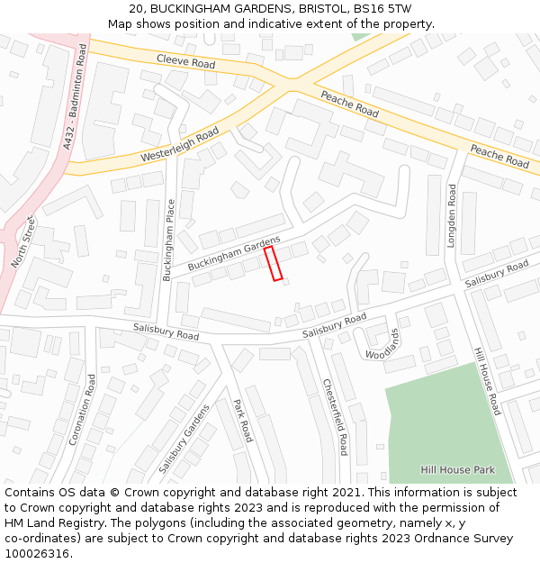 20, BUCKINGHAM GARDENS, BRISTOL, BS16 5TW: Location map and indicative extent of plot