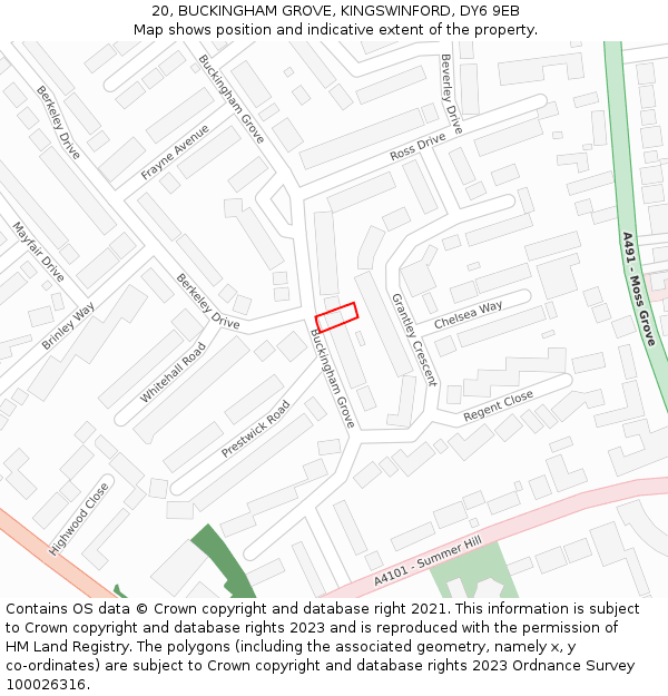 20, BUCKINGHAM GROVE, KINGSWINFORD, DY6 9EB: Location map and indicative extent of plot
