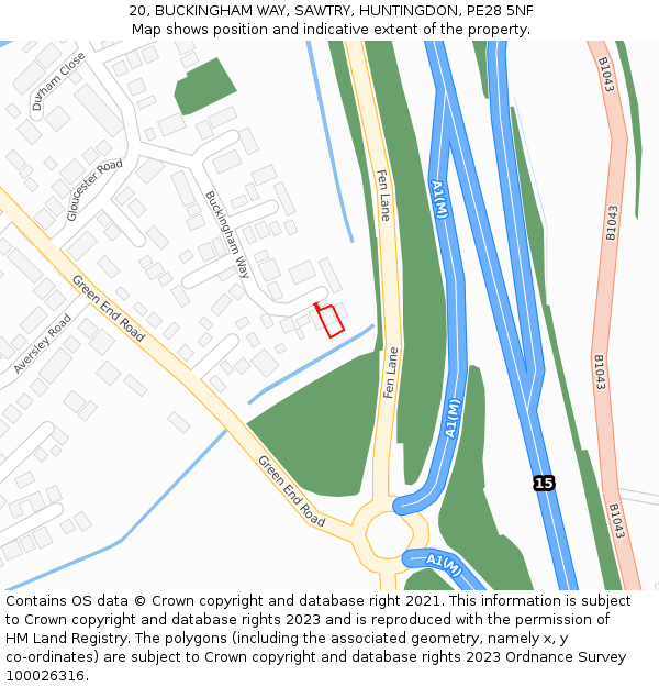 20, BUCKINGHAM WAY, SAWTRY, HUNTINGDON, PE28 5NF: Location map and indicative extent of plot