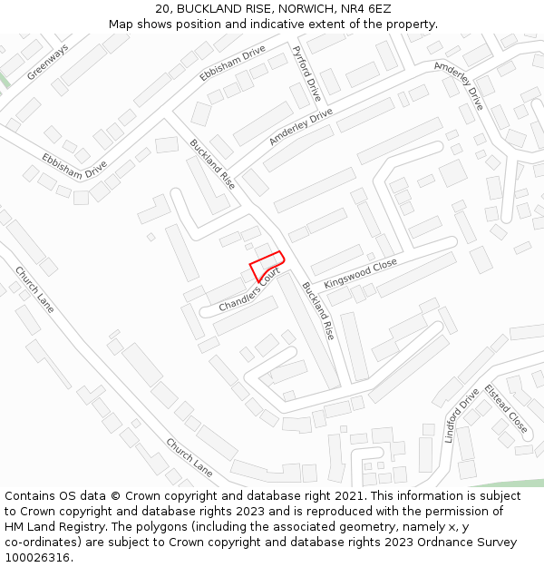 20, BUCKLAND RISE, NORWICH, NR4 6EZ: Location map and indicative extent of plot