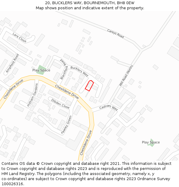 20, BUCKLERS WAY, BOURNEMOUTH, BH8 0EW: Location map and indicative extent of plot