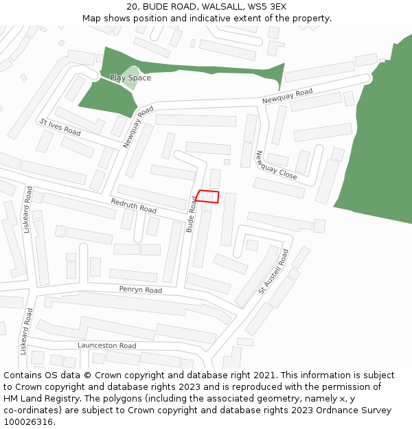 20, BUDE ROAD, WALSALL, WS5 3EX: Location map and indicative extent of plot