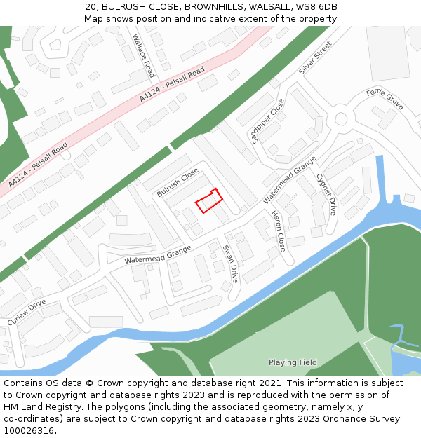 20, BULRUSH CLOSE, BROWNHILLS, WALSALL, WS8 6DB: Location map and indicative extent of plot