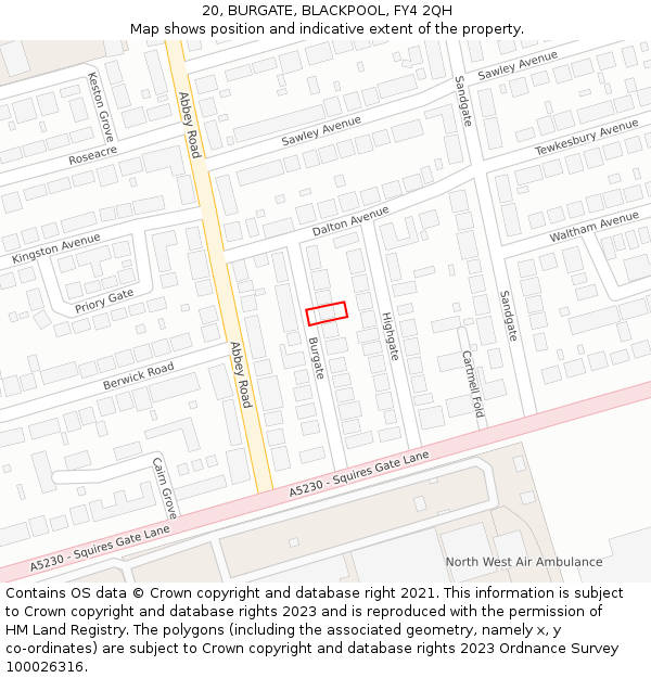 20, BURGATE, BLACKPOOL, FY4 2QH: Location map and indicative extent of plot