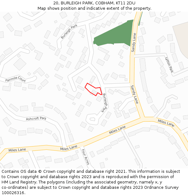 20, BURLEIGH PARK, COBHAM, KT11 2DU: Location map and indicative extent of plot