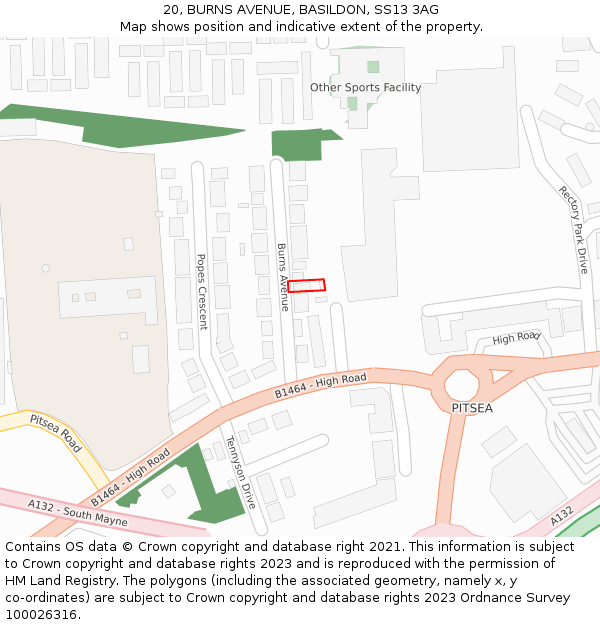 20, BURNS AVENUE, BASILDON, SS13 3AG: Location map and indicative extent of plot