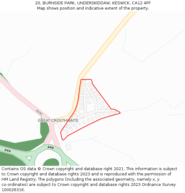 20, BURNSIDE PARK, UNDERSKIDDAW, KESWICK, CA12 4PF: Location map and indicative extent of plot