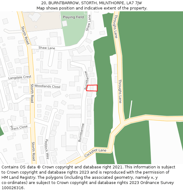 20, BURNTBARROW, STORTH, MILNTHORPE, LA7 7JW: Location map and indicative extent of plot