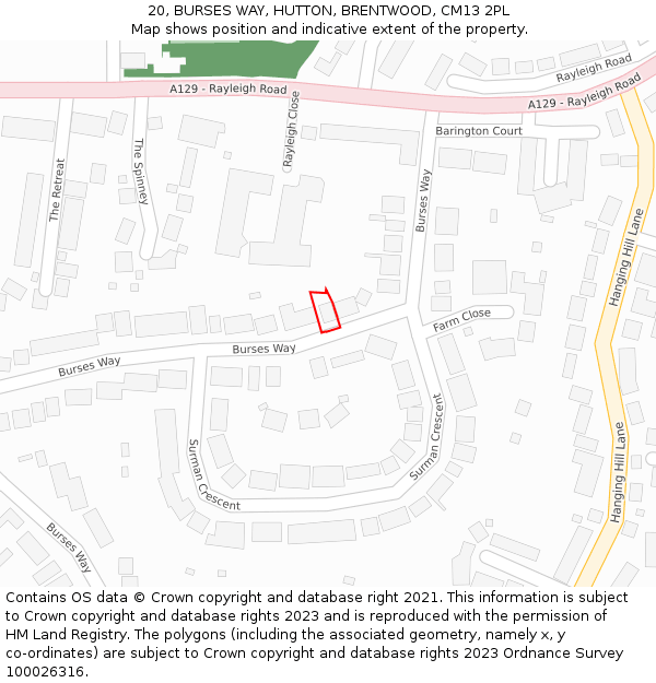 20, BURSES WAY, HUTTON, BRENTWOOD, CM13 2PL: Location map and indicative extent of plot