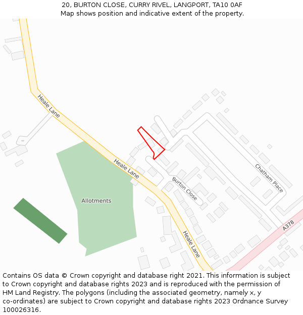 20, BURTON CLOSE, CURRY RIVEL, LANGPORT, TA10 0AF: Location map and indicative extent of plot