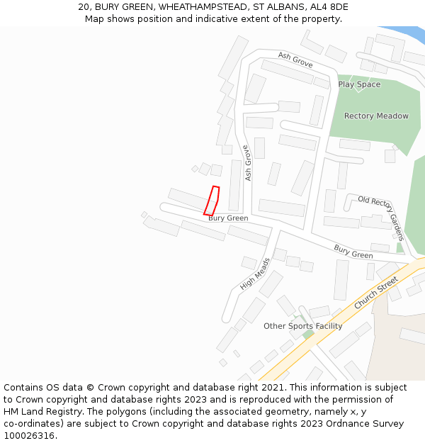 20, BURY GREEN, WHEATHAMPSTEAD, ST ALBANS, AL4 8DE: Location map and indicative extent of plot