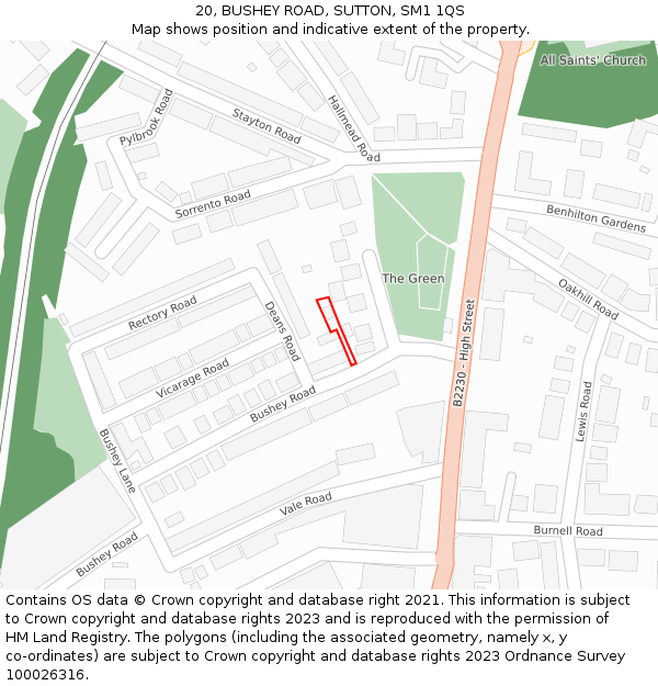 20, BUSHEY ROAD, SUTTON, SM1 1QS: Location map and indicative extent of plot