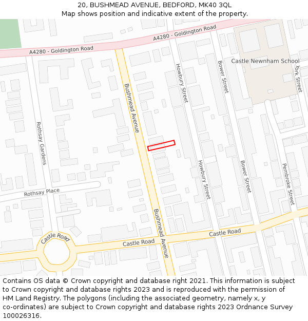 20, BUSHMEAD AVENUE, BEDFORD, MK40 3QL: Location map and indicative extent of plot