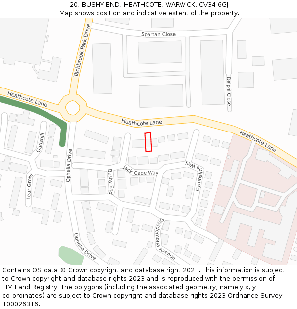 20, BUSHY END, HEATHCOTE, WARWICK, CV34 6GJ: Location map and indicative extent of plot