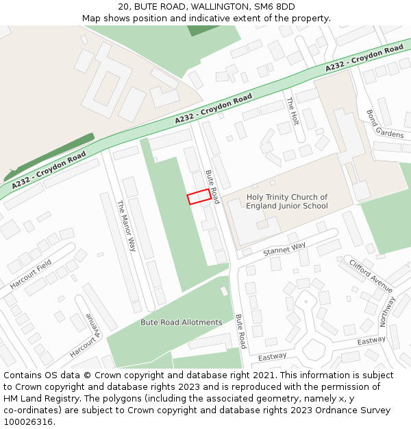20, BUTE ROAD, WALLINGTON, SM6 8DD: Location map and indicative extent of plot