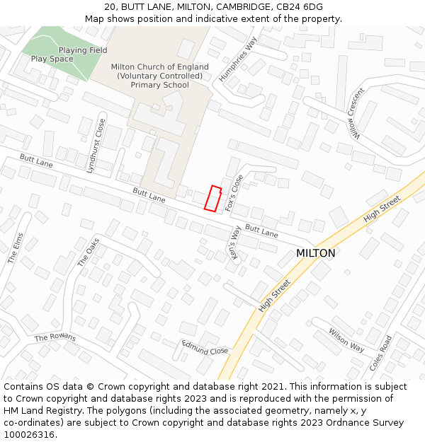 20, BUTT LANE, MILTON, CAMBRIDGE, CB24 6DG: Location map and indicative extent of plot