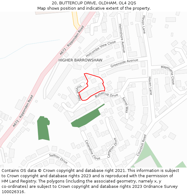 20, BUTTERCUP DRIVE, OLDHAM, OL4 2QS: Location map and indicative extent of plot