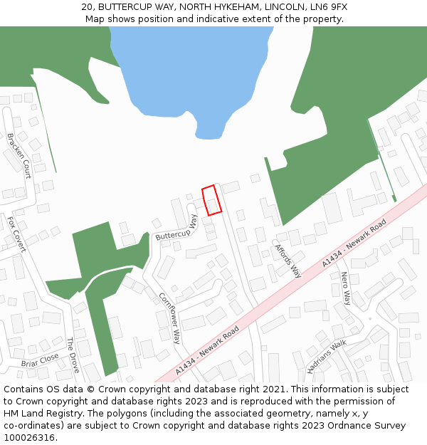 20, BUTTERCUP WAY, NORTH HYKEHAM, LINCOLN, LN6 9FX: Location map and indicative extent of plot