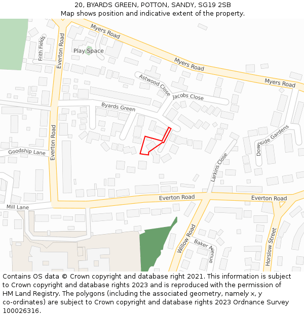 20, BYARDS GREEN, POTTON, SANDY, SG19 2SB: Location map and indicative extent of plot