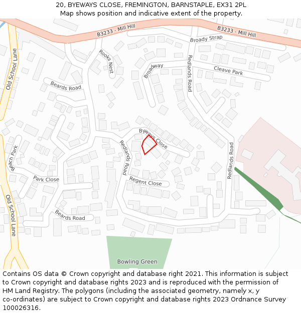 20, BYEWAYS CLOSE, FREMINGTON, BARNSTAPLE, EX31 2PL: Location map and indicative extent of plot