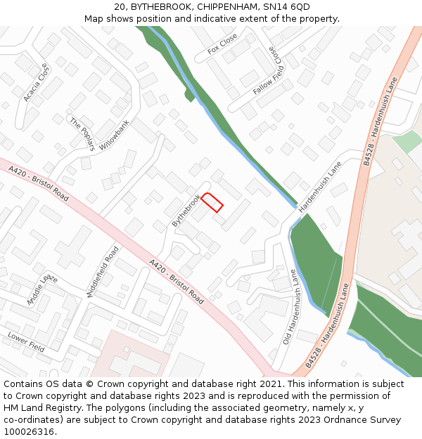 20, BYTHEBROOK, CHIPPENHAM, SN14 6QD: Location map and indicative extent of plot