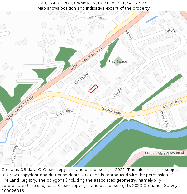 20, CAE COPOR, CWMAVON, PORT TALBOT, SA12 9BX: Location map and indicative extent of plot