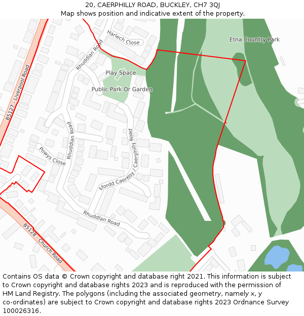 20, CAERPHILLY ROAD, BUCKLEY, CH7 3QJ: Location map and indicative extent of plot