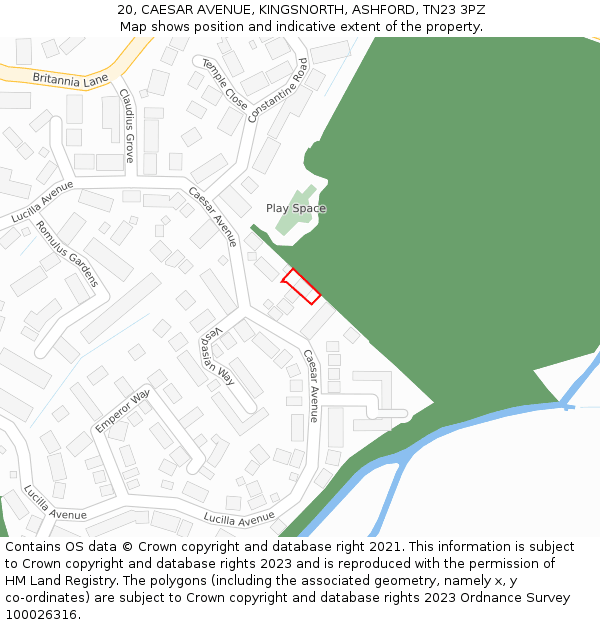 20, CAESAR AVENUE, KINGSNORTH, ASHFORD, TN23 3PZ: Location map and indicative extent of plot