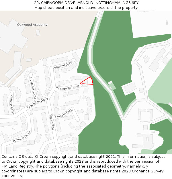20, CAIRNGORM DRIVE, ARNOLD, NOTTINGHAM, NG5 9PY: Location map and indicative extent of plot