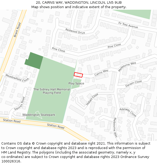 20, CAIRNS WAY, WADDINGTON, LINCOLN, LN5 9UB: Location map and indicative extent of plot