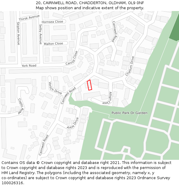 20, CAIRNWELL ROAD, CHADDERTON, OLDHAM, OL9 0NF: Location map and indicative extent of plot