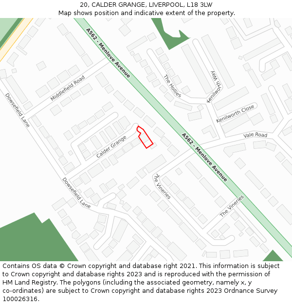 20, CALDER GRANGE, LIVERPOOL, L18 3LW: Location map and indicative extent of plot