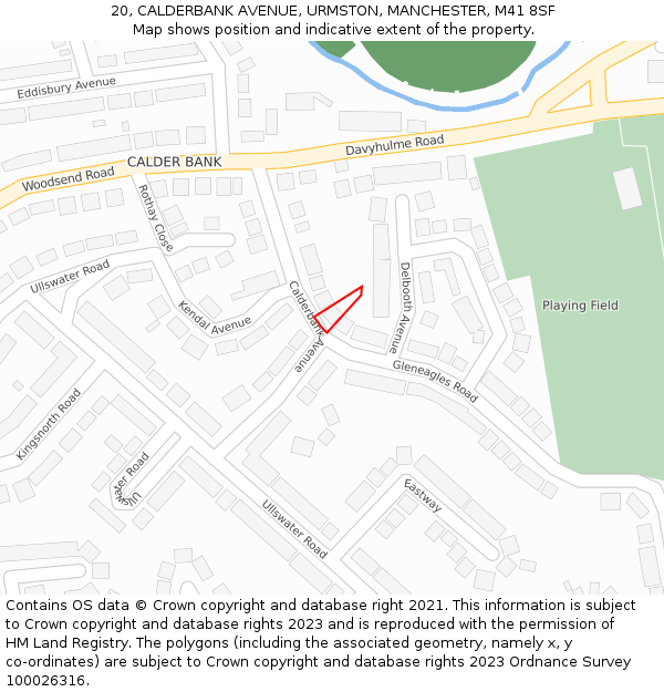 20, CALDERBANK AVENUE, URMSTON, MANCHESTER, M41 8SF: Location map and indicative extent of plot