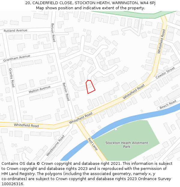 20, CALDERFIELD CLOSE, STOCKTON HEATH, WARRINGTON, WA4 6PJ: Location map and indicative extent of plot