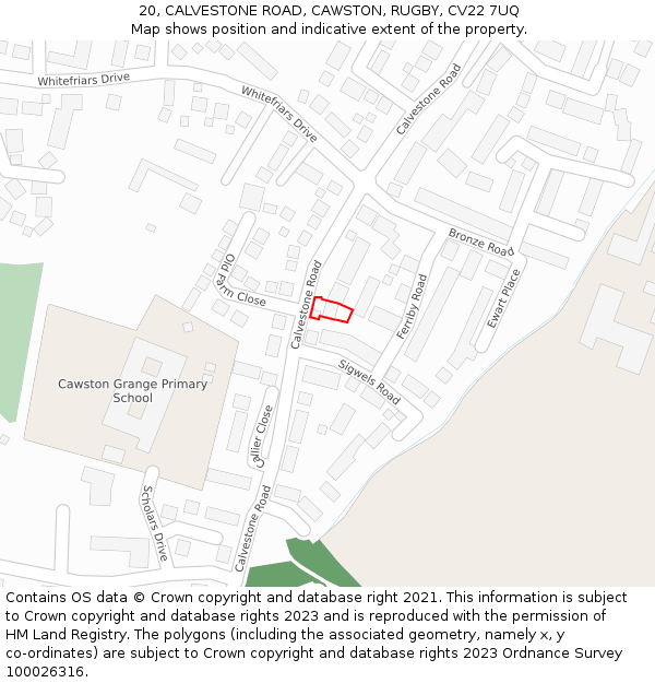 20, CALVESTONE ROAD, CAWSTON, RUGBY, CV22 7UQ: Location map and indicative extent of plot