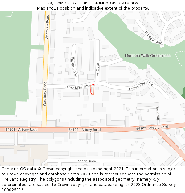 20, CAMBRIDGE DRIVE, NUNEATON, CV10 8LW: Location map and indicative extent of plot