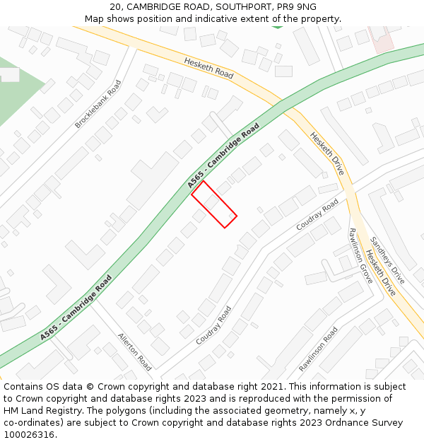 20, CAMBRIDGE ROAD, SOUTHPORT, PR9 9NG: Location map and indicative extent of plot