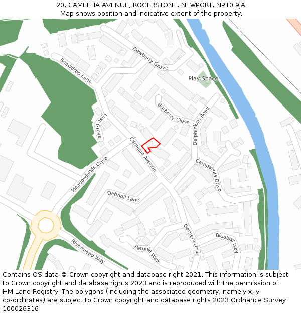 20, CAMELLIA AVENUE, ROGERSTONE, NEWPORT, NP10 9JA: Location map and indicative extent of plot