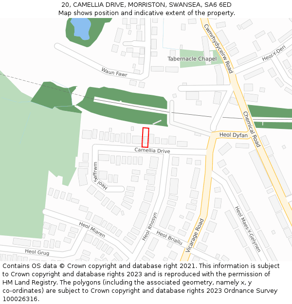 20, CAMELLIA DRIVE, MORRISTON, SWANSEA, SA6 6ED: Location map and indicative extent of plot