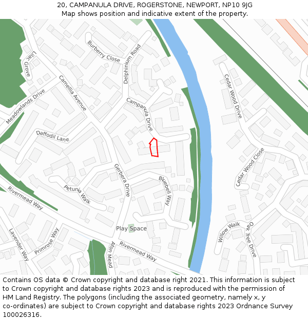 20, CAMPANULA DRIVE, ROGERSTONE, NEWPORT, NP10 9JG: Location map and indicative extent of plot