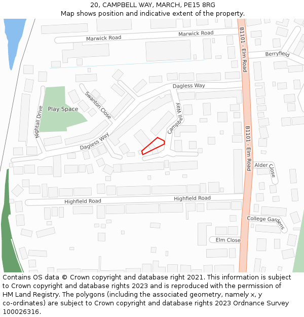 20, CAMPBELL WAY, MARCH, PE15 8RG: Location map and indicative extent of plot