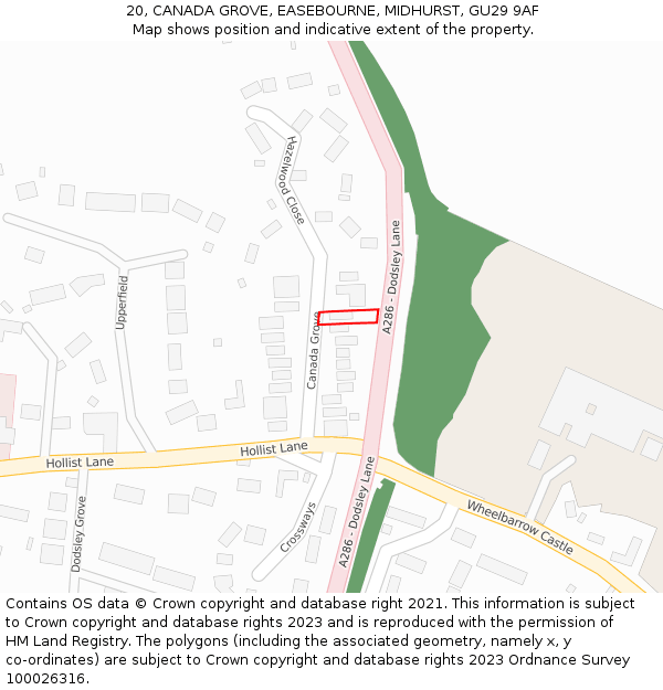 20, CANADA GROVE, EASEBOURNE, MIDHURST, GU29 9AF: Location map and indicative extent of plot