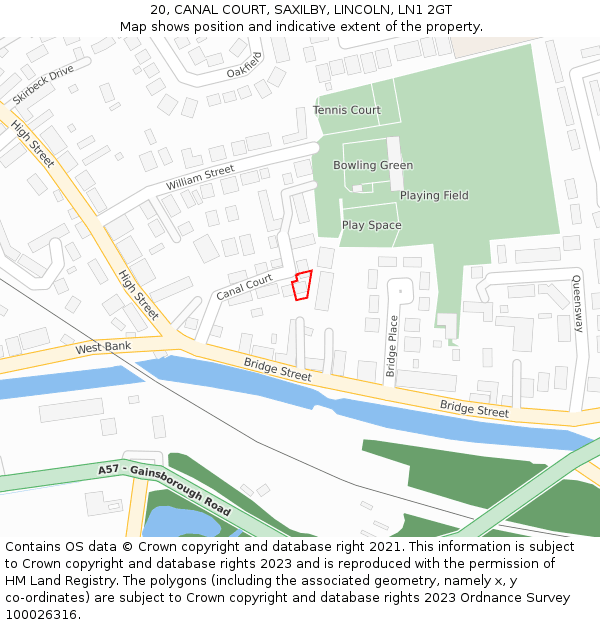 20, CANAL COURT, SAXILBY, LINCOLN, LN1 2GT: Location map and indicative extent of plot