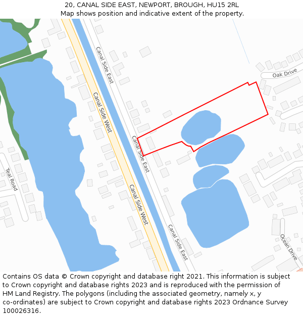 20, CANAL SIDE EAST, NEWPORT, BROUGH, HU15 2RL: Location map and indicative extent of plot