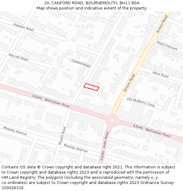 20, CANFORD ROAD, BOURNEMOUTH, BH11 8SA: Location map and indicative extent of plot